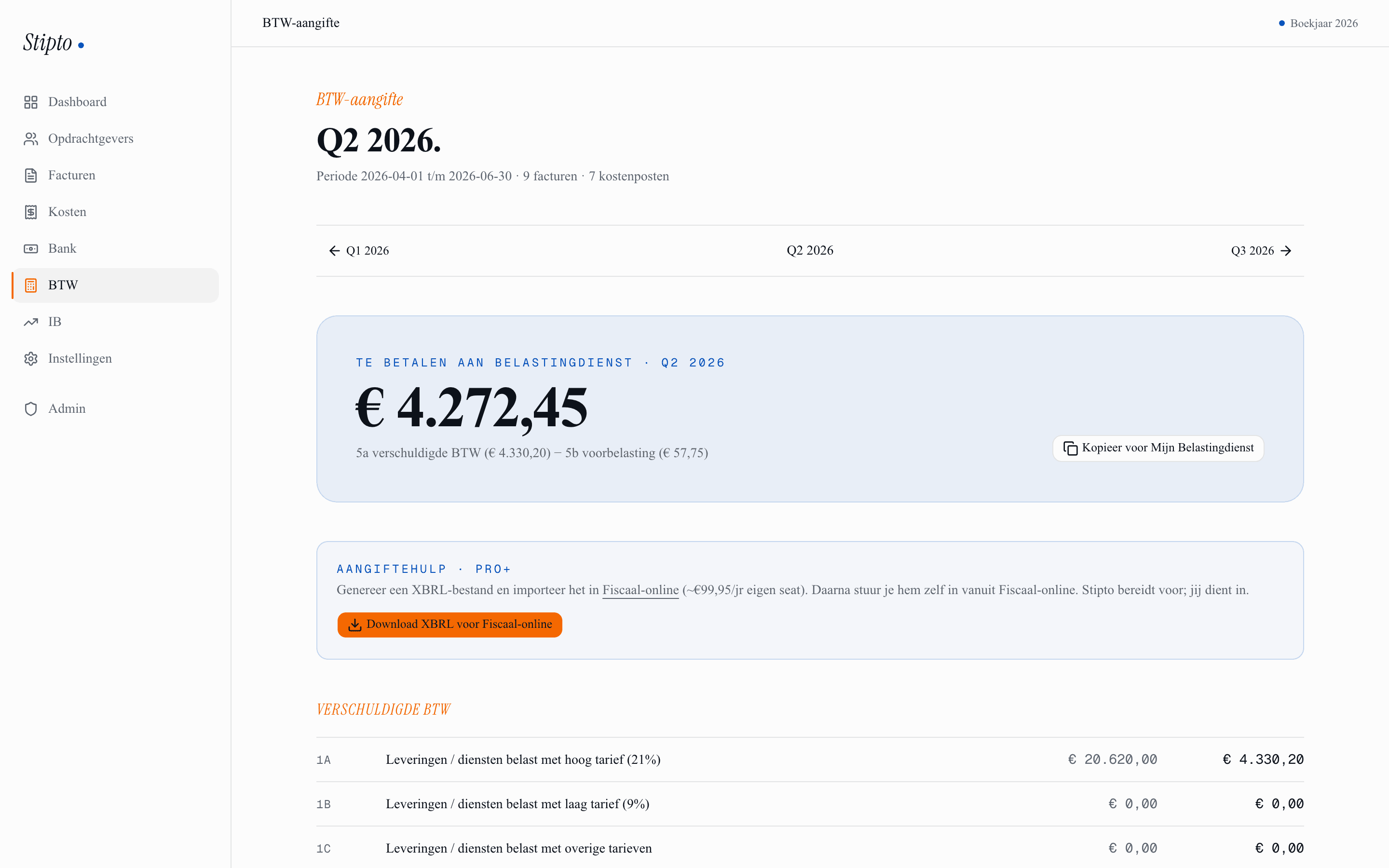 BTW-aangifte voorbereid per rubriek in Stipto