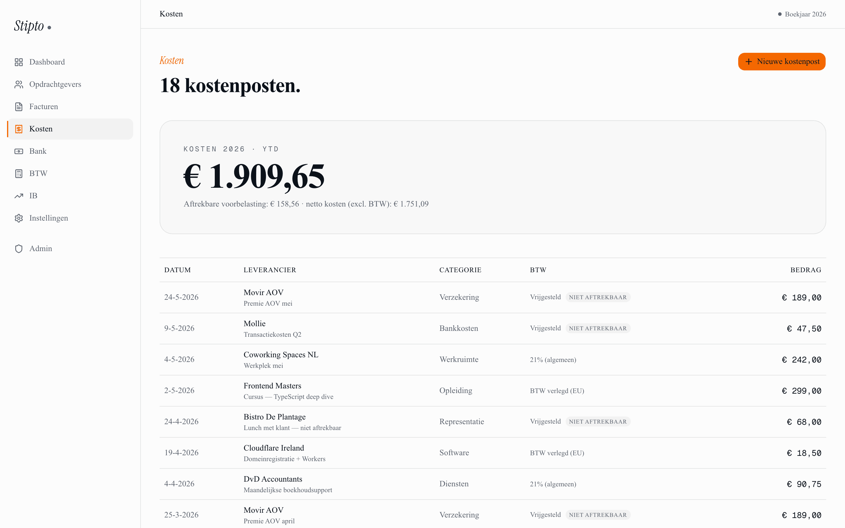 Kostenoverzicht en bonnen-OCR in Stipto